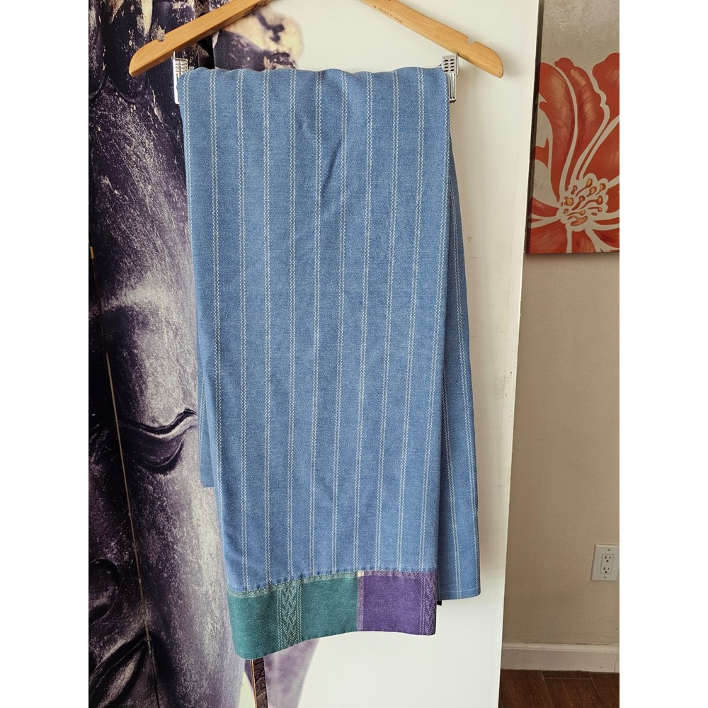 Westpoint Stevens King Flat Sheet Blue Pinstripe Colorblock Woven Border‎ USA